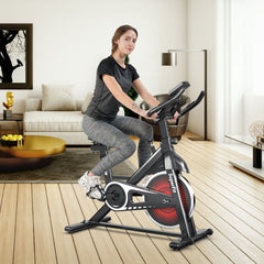 Vélo d’appartement silencieux avec roue et guidon en acier -