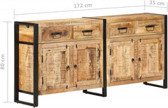 vidaXL Buffet Meuble de Rangement Armoire de Rangement avec 4 Tiroirs et 2 Compartiments Maison Intérieur 172x35x80 cm Bois de Manguier Massif