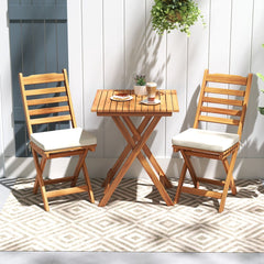 Ensemble Bistrot d'Extérieur en Bois d'Acacia Ensemble de Chaises Pliantes et Table Coussins de Siège Sans Accoudoirs à Dossier Haut Blanc -