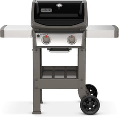 Spirit II E-210 GBS Barbecue à Gaz,2 Brûleurs,Surface de Cuisson 51 x 46 cm,Thermomètre de Couvercle,Table d'Appoint Rabattable (Gauche),4 Roues - Noir et Argent (44010153)