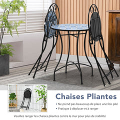 Ensemble Table et 2 Chaises Pliantes de Bistrot 2 Personnes Design Carreaux de Mosaïque Collés sur du Ciment pour Terrasse -