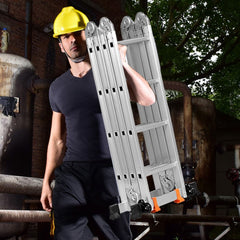 Échelle Polyvalente 5 en 1 avec 2 Montants 4 Plis 15 Echelons Pliable et Multifonction Capacité 150kg en Aluminium -