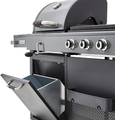BRASERO - Barbecue Bi-Energy Gun Metal XL - Barbecue Charbon et Plancha 60 x 42 cm à gaz avec brûleur latéral -12,95 KW