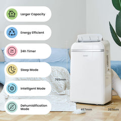 COMFEE' Climatiseur Mobile 12000 BTU/H 3,5 kW, 3 Modes, Fonction Follow Me, Télécommande, pour grandes pièces de 43㎡/117m³, Kit d'évacution inclus, Réfrigérant naturel, PAC 12000
