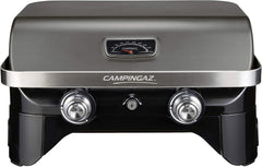 Attitude2go,Barbecue de Table à Faible fumée,BBQ Portable,à Couvercle,thermomètre,et Grille en Fonte,Alimentation : Cartouche de gaz CV 470 Plus,Gris