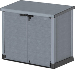 Duramax StoreAway 1200L Plastic Garden Shed/ Flat Lid,Outdoor Storage Shed,Wheelie Bin Hideaways,Wheelie bin box,Durable Construction,Ideal for Bikes,BBQs & 2x 240L Bins,145x85x125 cm,Brown