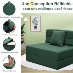 ANONER Canapé de Sol Convertible Canapé Convertible 1 Place, Canape Lit 1 Place en Mousse à Mémoire de Forme & Oreiller, Matelas Pliant Sofa pour Chambre Salon, Vert Foncé