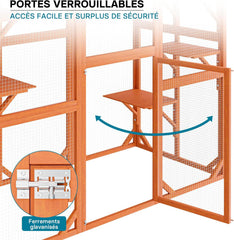 Wiltec Enclos extérieur – 168 x 82 x 166,5 cm – en Bois de Sapin et avec Grillage – Parc pour Chat résistant aux intempéries – avec 6 Zones de Repos – Félins