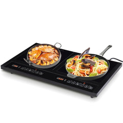 Double Plaque de Cuisson Electrique en Vitrocéramique 1800W+1800W 2 Zones 8 Niveaux de Température/Puissance Variables Noir -