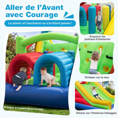 Château Gonflable pour 4 Enfants avec 2 Toboggans Tunnels Zone de Rebond Escalade Obstacles Maison de Jeu avec Souffleur de 680 W -