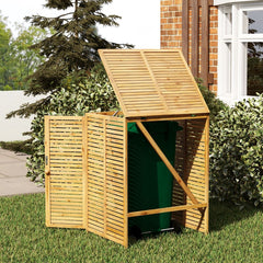 Abri Poubelle en Bois de 120 L Abri pour Outils d'Extrieur avec Couvercle Ouvrable Doubles Portes Loquet de Verrouillage Naturel -