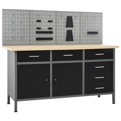 Etabli avec 4 panneaux muraux table de travail poste de travail stockage rangement d'outils 160 cm garage atelier pieds rglables en hauteur 02_0003666 -