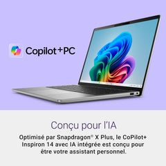 Dell Inspiron 14 (5441) Copilot+ PC Portable 14" Écran FHD+ 60 Hz Snapdragon X Plus 16 Go RAM 512 Go SSD Qualcomm Adreno Windows 11 Home Clavier rétroéclairé AZERTY - Gris Titane