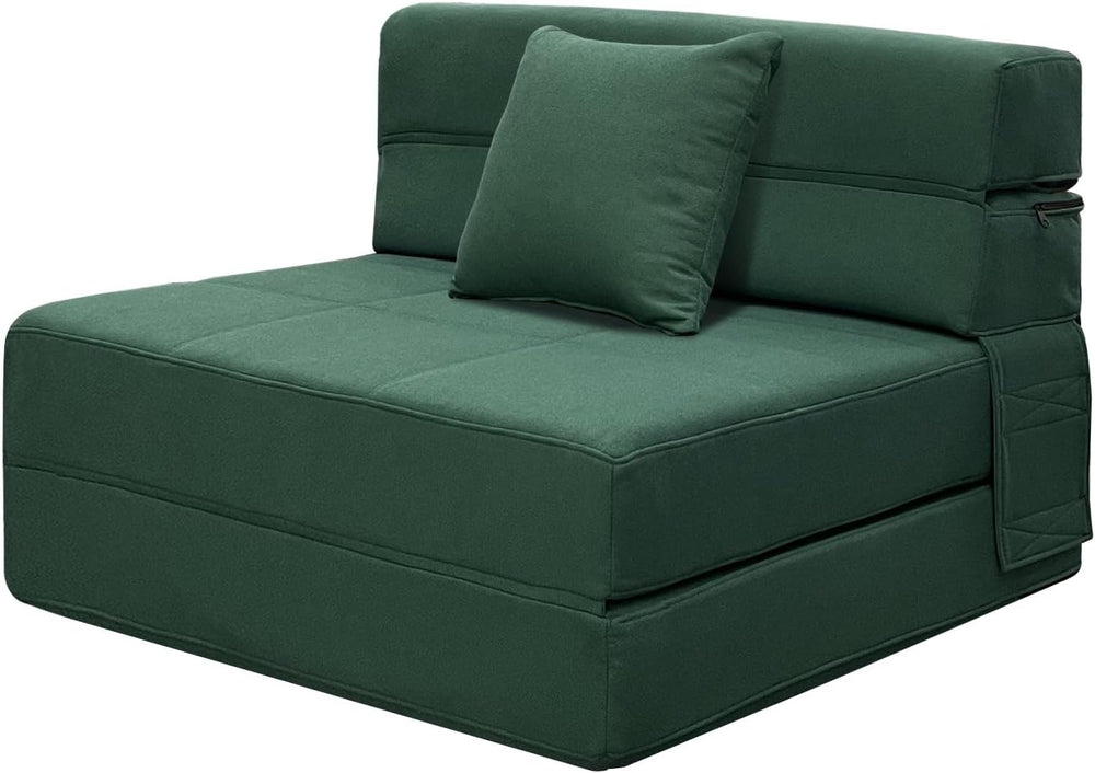 ANONER Canapé de Sol Convertible Canapé Convertible 1 Place, Canape Lit 1 Place en Mousse à Mémoire de Forme & Oreiller, Matelas Pliant Sofa pour Chambre Salon, Vert Foncé