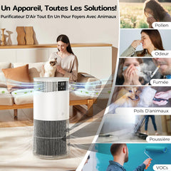 Amicura P2 Purificateur d'air Hepa pour Animaux et Personnes Allergiques, 843 m³/h CADR Contre les Poils d'animaux, Filtre Hospitalier H13 Hepa, 450 m³/h de Particules, Contrôle par App