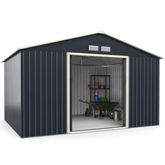 Abri de Jardin en Métal 8,67 340 x 255 x 210 cm avec 2 Portes Coulissantes Verrouillables 4 Trous d’Aération Gris pour Vélo -