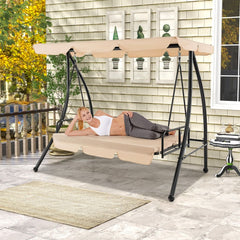Balancelle d'Extérieur Convertible 2 Places avec Lit Plat Hamac de Terrasse avec Auvent Réglable et Coussin Amovible Pour Jardin -