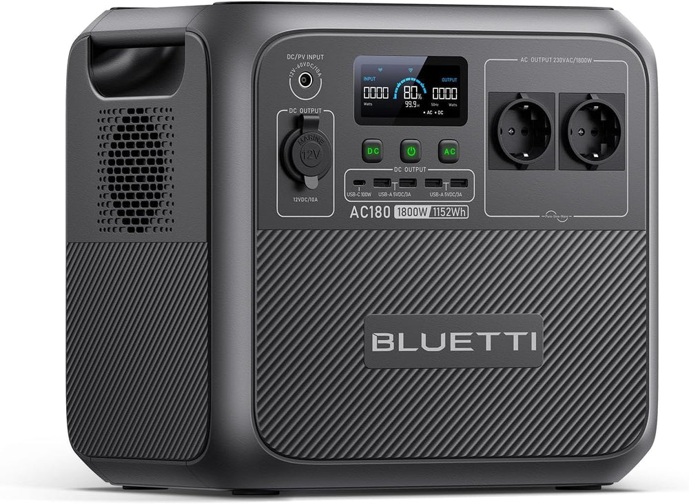 BLUETTI AC180 Générateur Électrique Portable, 0-80% en 45 Min, 1152Wh Batterie LiFePO4 avec 2 Sorties CA 1800W (2700W Pic), Station d’énergie Portable pour Camping, Voyages, Panne de Courant
