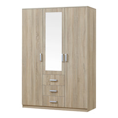 Armoire de chambre garde-robe moderne meuble de rangement intemporel 5 tagres 3 tiroirs + miroir MDF 176 x 120 x 52 cm effet ch锚ne sonoma 03_0006369