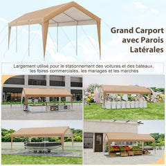 Abri de Voiture 301 x 600 cm Cadre en Métal Galvanisé Tente de Garage Portable avec Bâche Toutes Saisons Tente de Voiture pour Camions Bateaux -