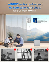 ECOVACS WINBOT W2 Pro Omni Robot Nettoyeur de vitres avec Station Multifonction, se Recharge Pendant Le Fonctionnement, buse à Triple Embout, système de Protection à 12 Niveaux