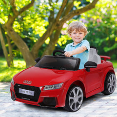 Voiture TTRS Electrique pour Enfants 12V Max. 5 Km/h Double Porte avec Tlcommande 2.4G Blanc/Rouge -
