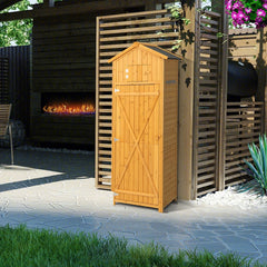 Armoire de Jardin en Bois Imperméable avec Toit Abri de Jardin avec Table Pliable Étagères et 8 Crochets 75x50x180,5CM -