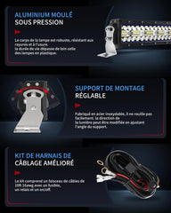 BraveWAY 52 Pouces Slim incurvée Barre Rampe LED 480W 32500LM, Triple rangée Barre LED 4x4 projecteur Flood avec kit de Harnais pour 4x4 Tracteur Voiture Camion SUV ATV, 12V 24V