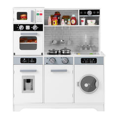 Cuisine de Jeu pour 3 Ans et Plus Jouets de Cuisine en Bois avec Evier Robinet Distributeur d橢au Micro-ondes Four Ustensiles Blanc -