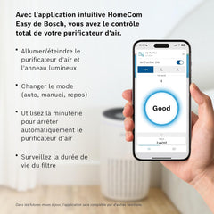 Bosch Air 4000i - Purificateur d'air intelligent - Couvre 62,5 m² - Filtre efficacement plus de 99% des polluants - Mode Auto/Sommeil (< 25 dB(A)) - CADR : 300 m³/h - Connectivité avec écran et app