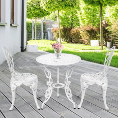 Ensemble Table et 2 Chaises pour Jardin en Aluminium en Forme de Rose Blanc Résistant aux Intempéries -