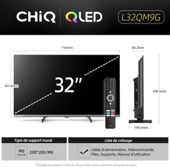 CHIQ L32QM9G 32 Pouces (80 cm) FHD Smart Téléviseur QLED HDR10 Google TV Google Assistant Tuner Triple Dolby Audio DBX-TV Chromecast intégré HDMI USB sans Cadre en Métal Noir
