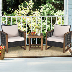 Ensemble Salon de Jardin en Bois d'Acacia Rotin Artisanal Anti-soleil Résistant aux Intempéries pour Porche Balcon Terrasse -