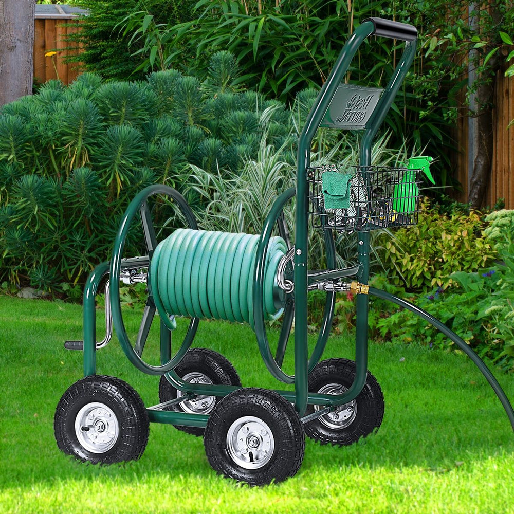 Dvidoir de Tuyau d橝rrosage avec 4 Roulettes Chariot pour 1.7m de Tuyau d橝rrosage Panier,95x62x113cm,Vert -
