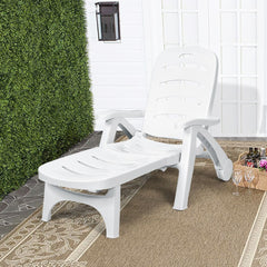 Chaise Longue Pliable Dossier Inclinable 5 Positions avec Roues Intgres pour Terrasse Jardin Piscine 150 kg Gris/Blanc/Bleu -