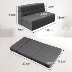 ANONER Canapé Convertible 2 Places 150cm de Large, Pliable en Mousse à Mémoire de Forme & 2 Oreillers, Lit Pliant de Sol pour Chambre Salon, Gris Foncé