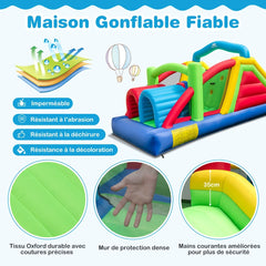 Château Gonflable pour 4 Enfants avec 2 Toboggans Tunnels Zone de Rebond Escalade Obstacles Maison de Jeu avec Souffleur de 680 W -