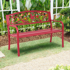 Banc de Jardin en Fer Résistant de Haute Qualité Style Contemporain 2-3 Places Parfait pour Extérieur 127x60x88cm Rouge -