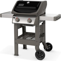 Spirit II E-210 GBS Barbecue à Gaz,2 Brûleurs,Surface de Cuisson 51 x 46 cm,Thermomètre de Couvercle,Table d'Appoint Rabattable (Gauche),4 Roues - Noir et Argent (44010153)