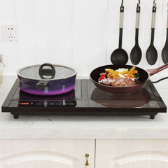 Double Plaque de Cuisson Electrique en Vitrocéramique 1800W+1800W 2 Zones 8 Niveaux de Température/Puissance Variables Noir -