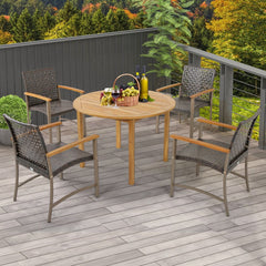 Ensemble de 4 Chaises en Rotin pour l'Extérieur Chaises avec Accoudoirs en Bois d'Acacia Structure Métallique Robuste Chaises Ergonomiques -