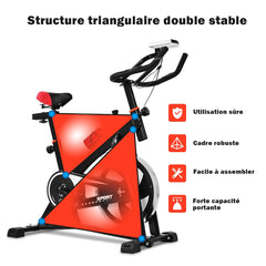 Vlo D檃ppartement Vlo Silencieux avec Courroie et Roue D檌nertie en Fer de 10kg Guidon et Selle Ajustable Noir + Rouge -
