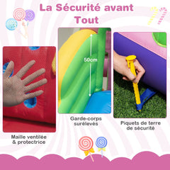 9 en 1 Château Gonflable en Forme Bonbons avec Toboggan Maison de Saut Gonflable avec Pistolet à Eau Charge 90kg pour 2 Enfants de 3-10 Ans -