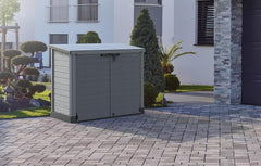 Duramax StoreAway 1200L Plastic Garden Shed/ Flat Lid,Outdoor Storage Shed,Wheelie Bin Hideaways,Wheelie bin box,Durable Construction,Ideal for Bikes,BBQs & 2x 240L Bins,145x85x125 cm,Brown