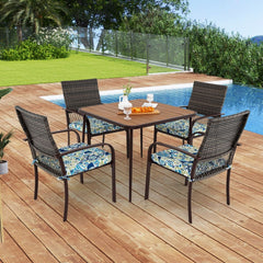 Ensemble de Meubles de Patio 5 Pices Salon de Jardin 4 Fauteuils en Rotin avec Coussins et Table Carre avec Trou pour Parasol -