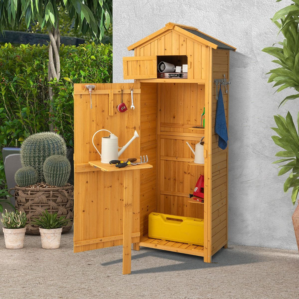 Armoire de Jardin en Bois Impermable avec Toit Abri de Jardin avec Table Pliable tagres et 8 Crochets 75x50x180,5CM -