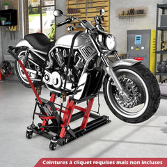 Cric Hydraulique pour Moto Capacité de 680 kg Table Élévatrice Moto Plateforme Réglable en Hauteur sur 3 Niveaux Rouge/Noir -