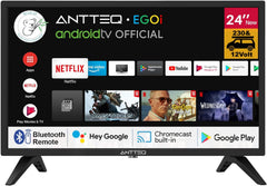 Antteq G24 Smart TV 24 Pouces (60 cm) Television 220/12V Bluetooth compatibilité avec Google Assistant Triple Tuner (DVB-S2/T2/C) WiFi Bluetooth HDMI USB Miroir d’Écran Idéal Camping