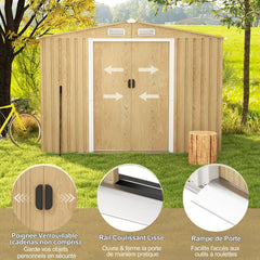 Abri de Rangement 259cm x196cm avec Base de Fondation Maison à Outils en Métal Galvanisé avec 4 Aérations Imperméable et Coupe-vent Naturel -