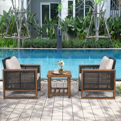 Ensemble Salon de Jardin en Bois d'Acacia Rotin Artisanal Anti-soleil Résistant aux Intempéries pour Porche Balcon Terrasse -